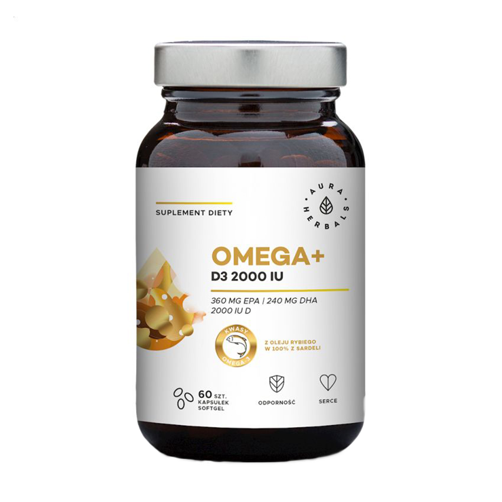 Омега+ Вітамін D3 Aura Herbals Omega+ Vitamin D3 2000 МО, 60 капсул